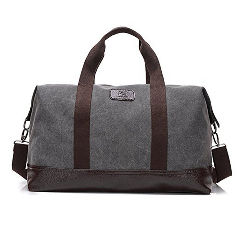 Sunshinejing Travel Duffle Bag Canvas Leather Gym Weekend Bag (Grey) - Image 1